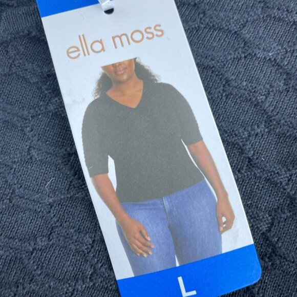 Ella Moss Womens Black Textured Knit Short Sleeve V-Neck Sweater Top L NWT 1834 - Picture 5 of 9